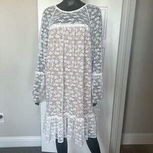 Michael Kors White Floral Lace Long Sleeve Dress